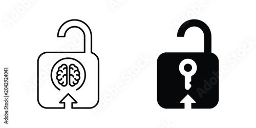 Fotografie Open padlock icons with brain and key symbols