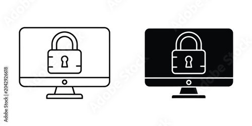 Quadro em tela Secure computer monitor with lock icon on screen