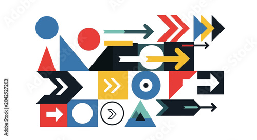 Geometric Shapes, Arrows, and Circles Flowing Abstractly