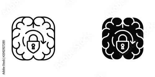 фотографія Brain icon with padlock symbol inside