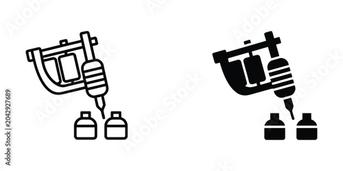Tattoo machine with ink bottles illustration