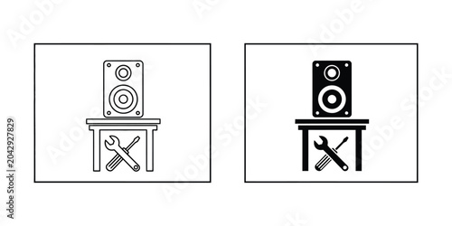 Speaker on table with crossed wrenches icon illustration
