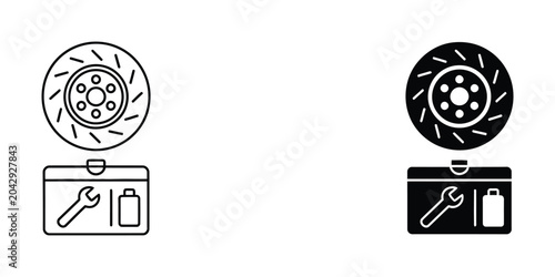 Car brake disc and pad repair icon set