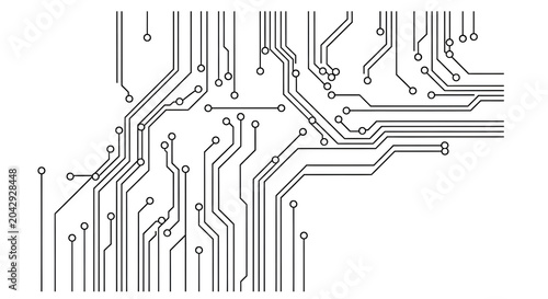 Dark gray circuit board pattern with lines and dots isolated on transparent background