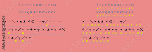 Quadro em tela Graphic illustration of cryptogram with symbols on pink background
