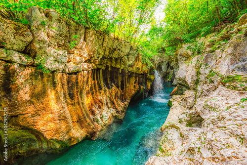 Quadro su tela Velika Korita or Great canyon of Soca river near Bovec in Slovenia
