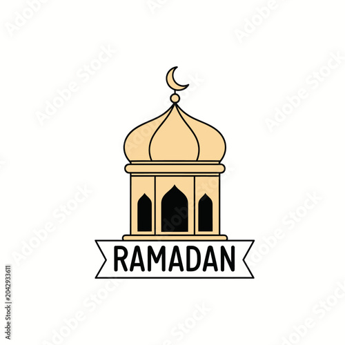 Ramadan mosque dome crescent icon.