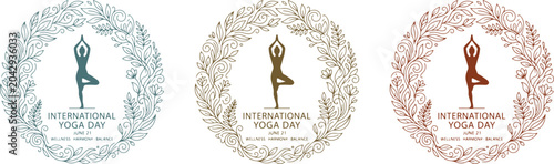 Konstfotografi International yoga day logos with floral wreaths