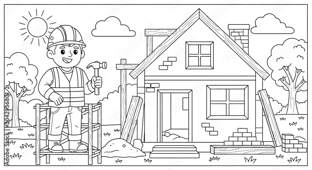 Obraz premium Builder Constructing a New House.