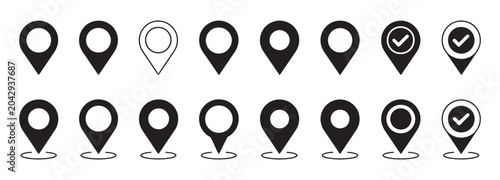 Bild auf Leinwand Map Pin Icon Set, Location Markers and Place Pointers, GPS Navigation Symbol Col