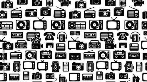 Vintage radios and electronic devices.