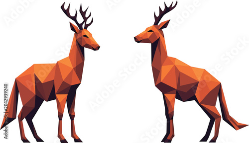 Tableau sur toile Orange Deer Standing Facing Each Other on White Background