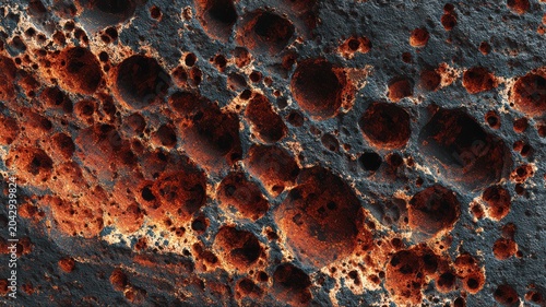 Craters on the surface of an extraterrestrial body show varying sizes and textures in a close-up view during a late evening observation