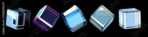 Photos Glass cubes crystal square blocks arranged line isolated black background showin