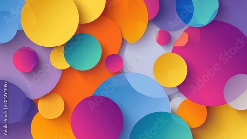 Colorful circles of different sizes arranged in an abstract pattern on a bright background