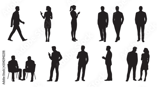 Bild auf Leinwand People Silhouettes in Elevation Side View, Architectural Drawing Human Character