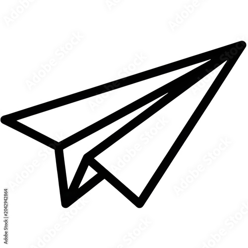 Paper airplane icon with thin outline for web design isolated on transparent background