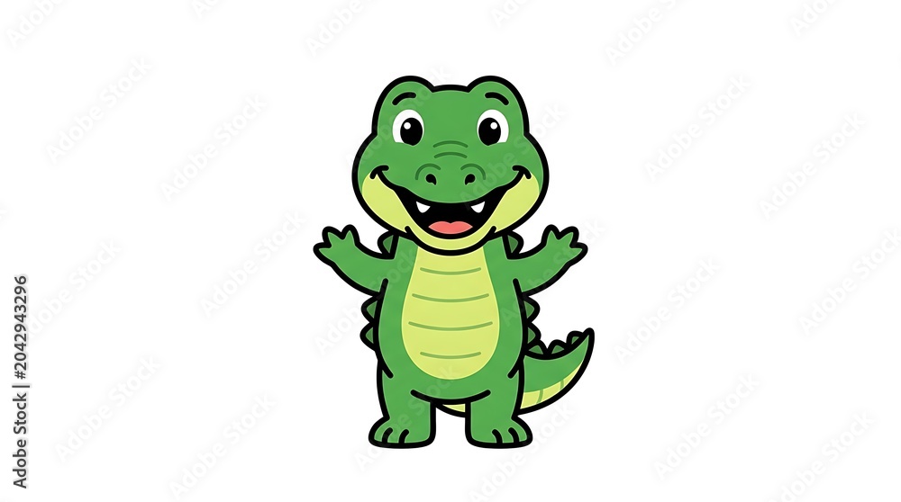 Fototapeta premium Cartoon green frog character with big smile.