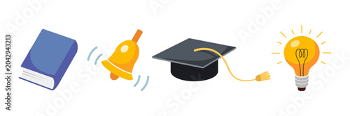 Back to school set. School supplies collection. Cartoon vector illustration. School elements. Study icons isolated on white