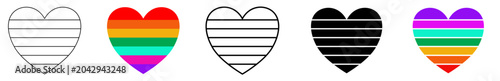 Pride Heart LGBTQ Icons Collection with Editable Outline, Solid and Colored Heart Symbols Vector Pack