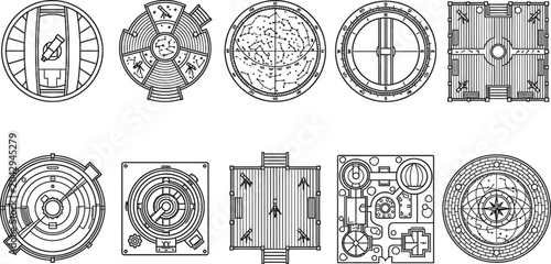Konstfotografi Stargazing observatory courtyard blueprint illustrations containing telescope do