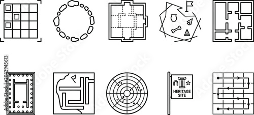 Tableau sur toile History survey archaeological excavation pit grid vectors including stone circle