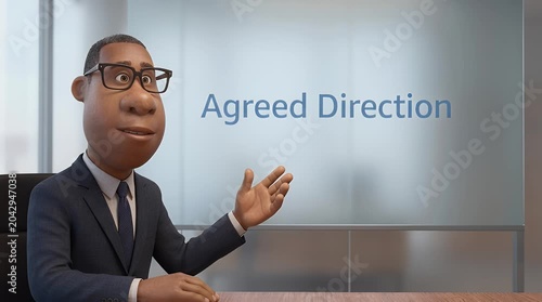 Animated businessman in office meeting presenting direction