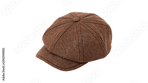 Billede på lærred Classic brown woolen newsboy cap or flat hat clothing accessory on transparent b