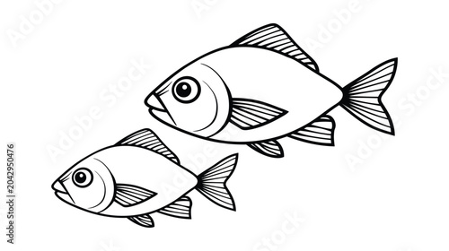 Fish illustration featuring two cartoon fish in black and white line drawing style