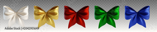 Foto Realistic satin bows with shiny ribbon, vector illustration isolated on transparent background