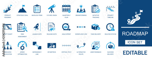 Bild auf Leinwand Product roadmap and project planning icon set
