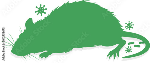 Obraz na plátně Green rat silhouette with virus particles isolated on gray background