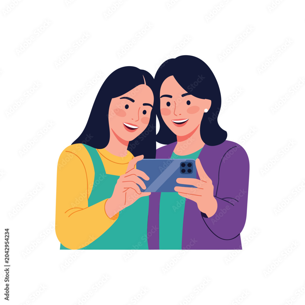Fototapeta premium Happy mother and daughter taking a selfie on a smartphone