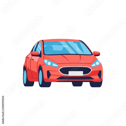Red Car Front View Illustration.