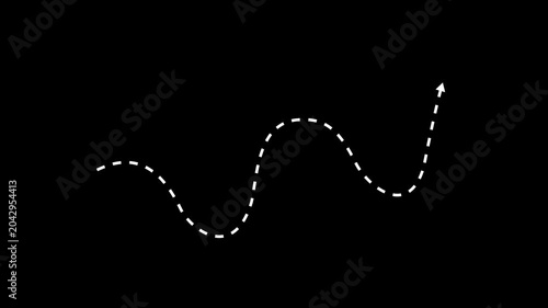 Glowing Transparent availableDotted wave arrow path. Curved navigation direction line. Hand drawn movement indicator. 4k video motion graphics