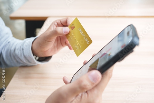 Credit card used for secure online shopping payment and mobile