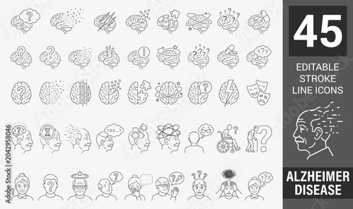 Obraz na plátně Alzheimer's disease and dementia thin line icon