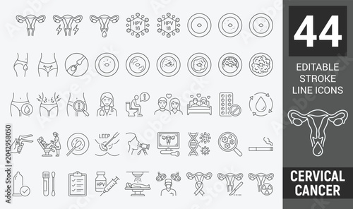 Foto Cervical cancer thin line icon . Editable stroke . Vector .