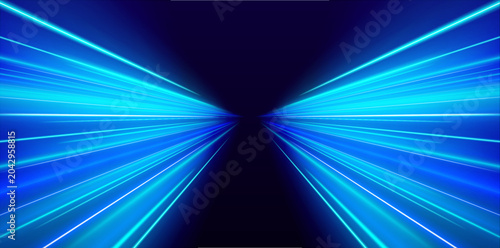 Quadro su tela Rainbow glowing ribbons stretch across transparent road overlays with vibrant speed effects