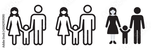 Schilderij op canvas Family Icons Set, Diverse Parents and Children Line Style Symbols, Simple Vector