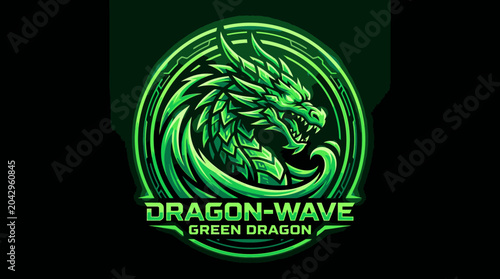 Dragon Wave green dragon mascot logo design.