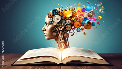 Open Book with Creative Head Sculpture