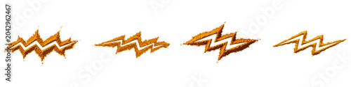 Yellow Turmeric Powder Shaped Like Lightning Bolts Isolated on Black Background