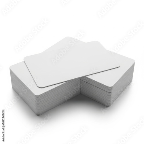 Stack of blank white rectangular cards with rounded corners isolated on a white background