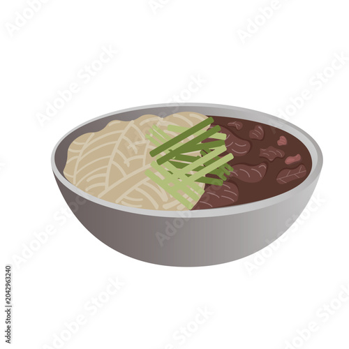 Quadro em tela Delicious bowl of hearty noodle soup with meat and vegetables served in a cerami