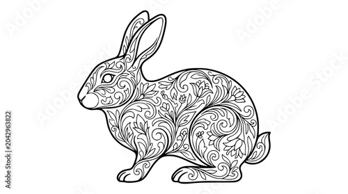 Intricate Floral Rabbit Coloring Page for Adults and Kids