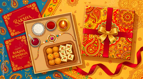 traditional indian sweet box with decorative patterns and sweets