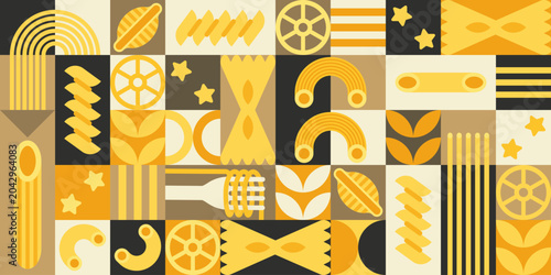 Bild auf Leinwand Italian pasta geometric pattern background in modern trendy design, vector banner