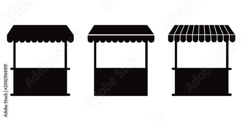 Photos Market Stall Icon Set, Retail Booth, Street Vendor and Food Kiosk Vector Collect