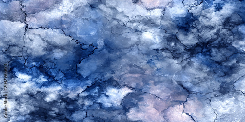 Tableau sur toile Abstract textured background with blue and white marble-like swirls and cracks